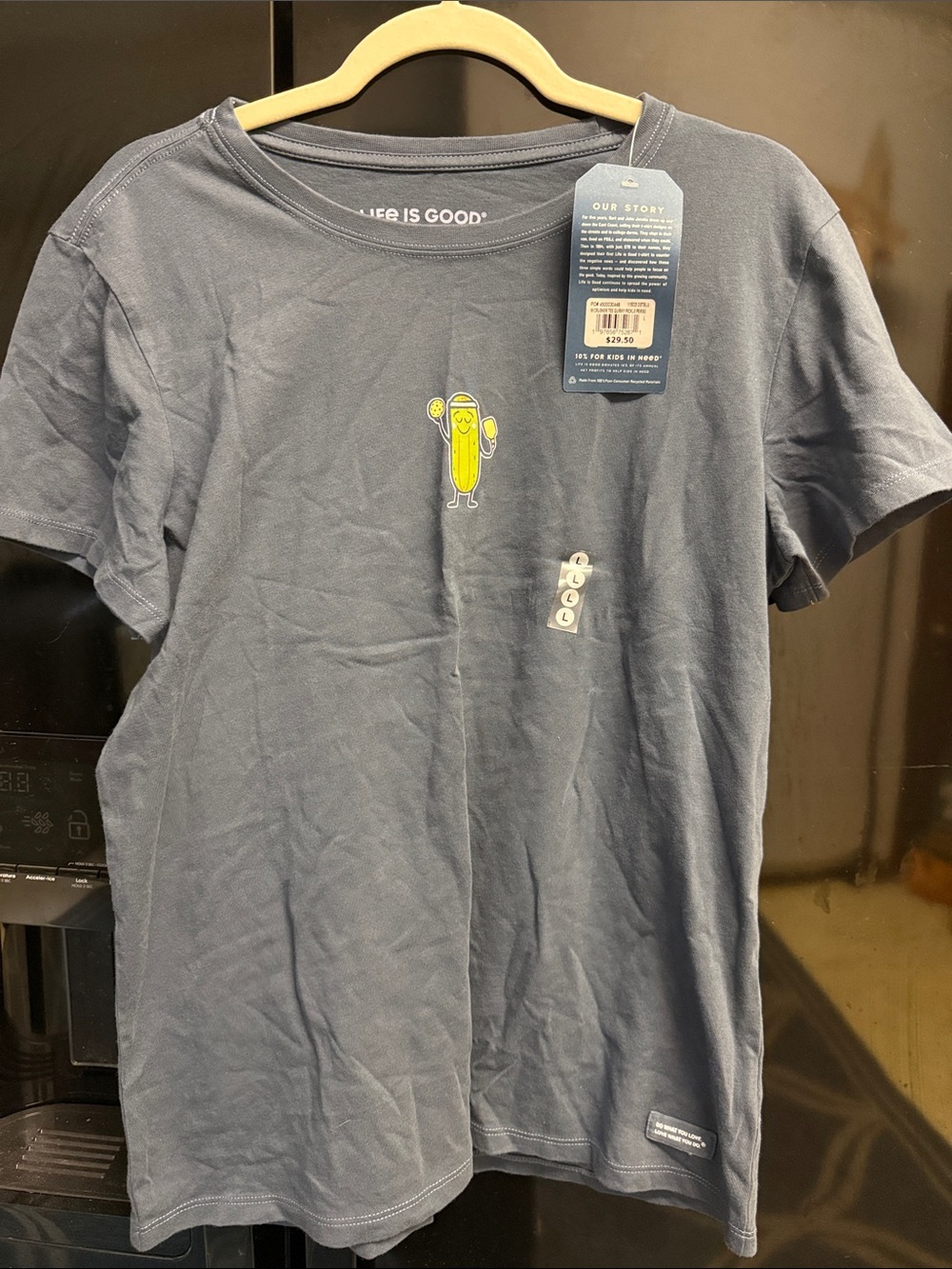 Life Is Good Women’s Navy Short-Sleeve Tee w/ Green Dancing Pickle Graphic NWT